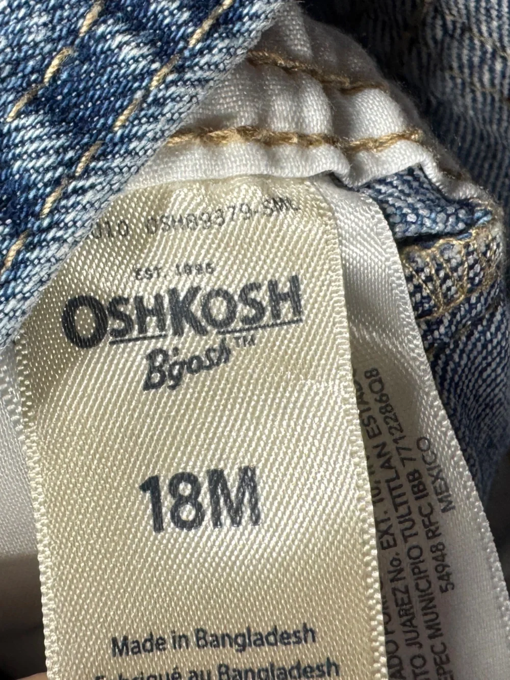 Oshkosh B’Gosh Baby Girl Denim Blue Jean Floral Trim Overalls Size 18 Months
